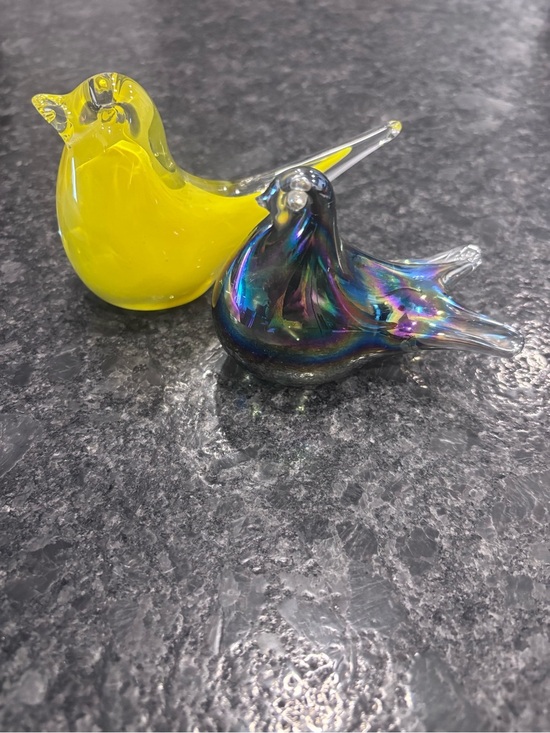 Other - Set of 2 Iridescent Glass Decorative Bird Figurines Paper Weights